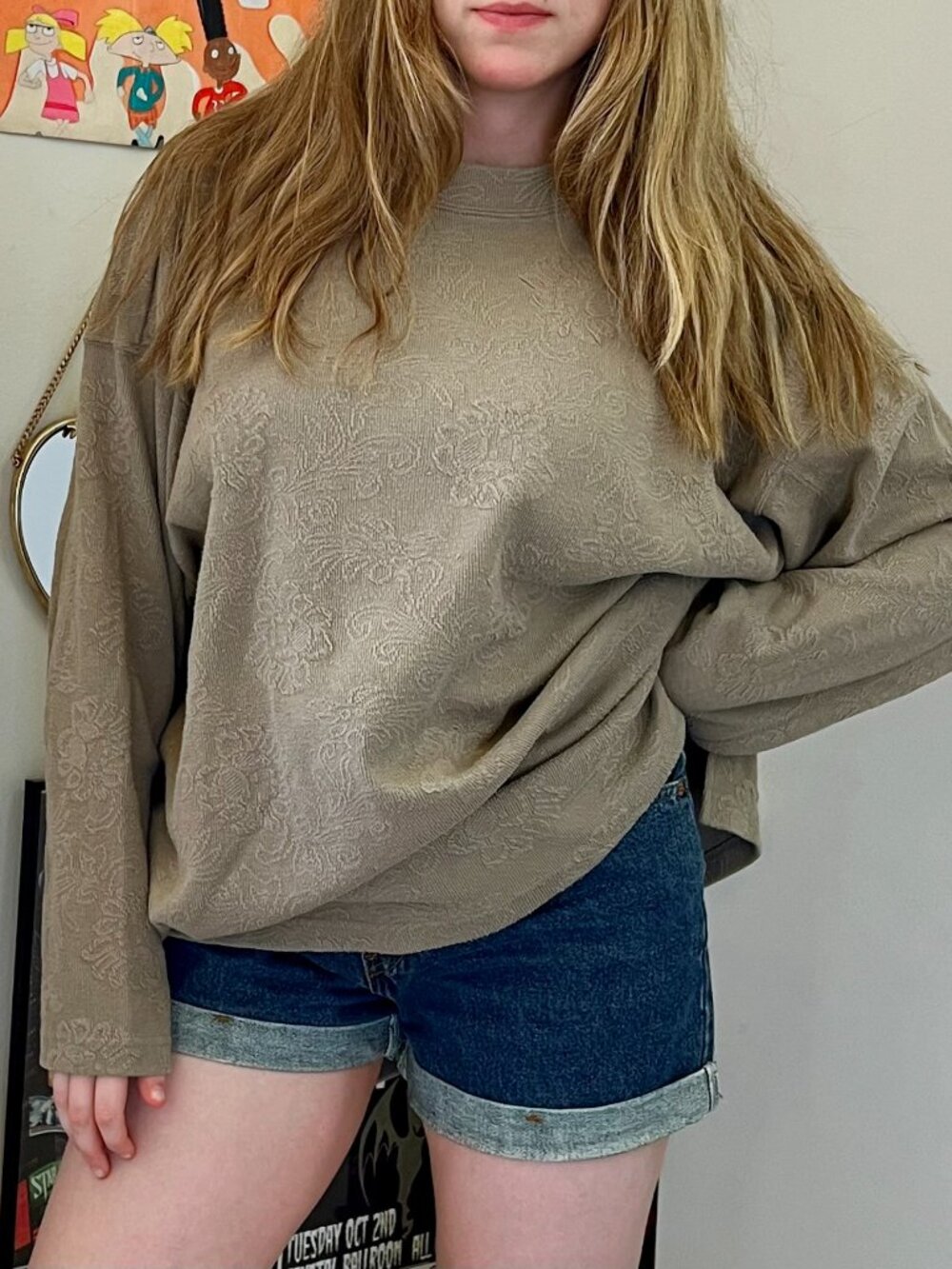 Vintage 90s Jacque & KoKo Taupe Floral Jacquard Sweater Plus Size 22/24